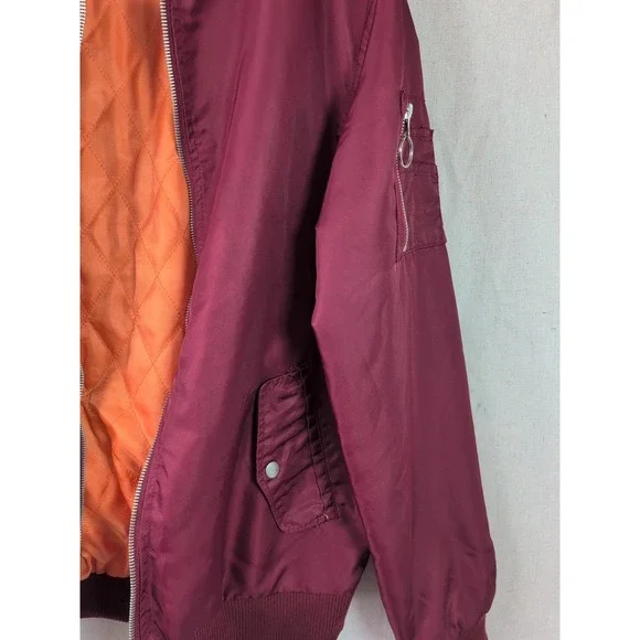 Brooklyn Cloth Mens Bomber Jacket Burgundy Maroon Quilted Orange Lining Large - Picture 4 of 16